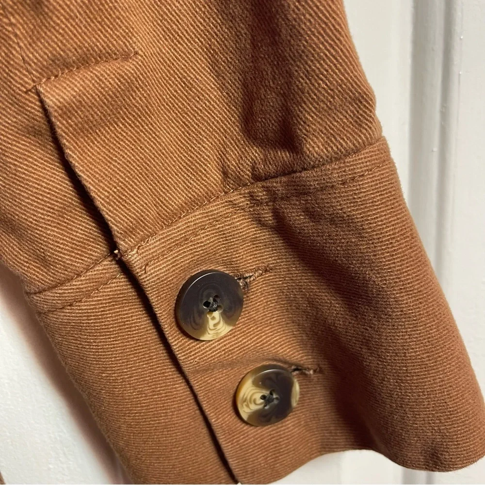 Sz 6 (S/M) Anthropologie Brown Ruffle-Trim Utility Barn Jacket - Picture 5 of 8